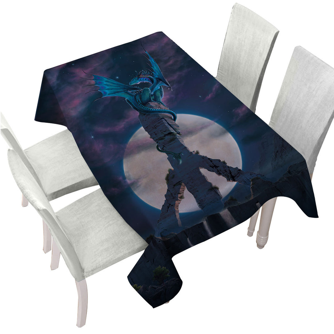 Tablecloth with Fantasy Art Moon Peace Dragon