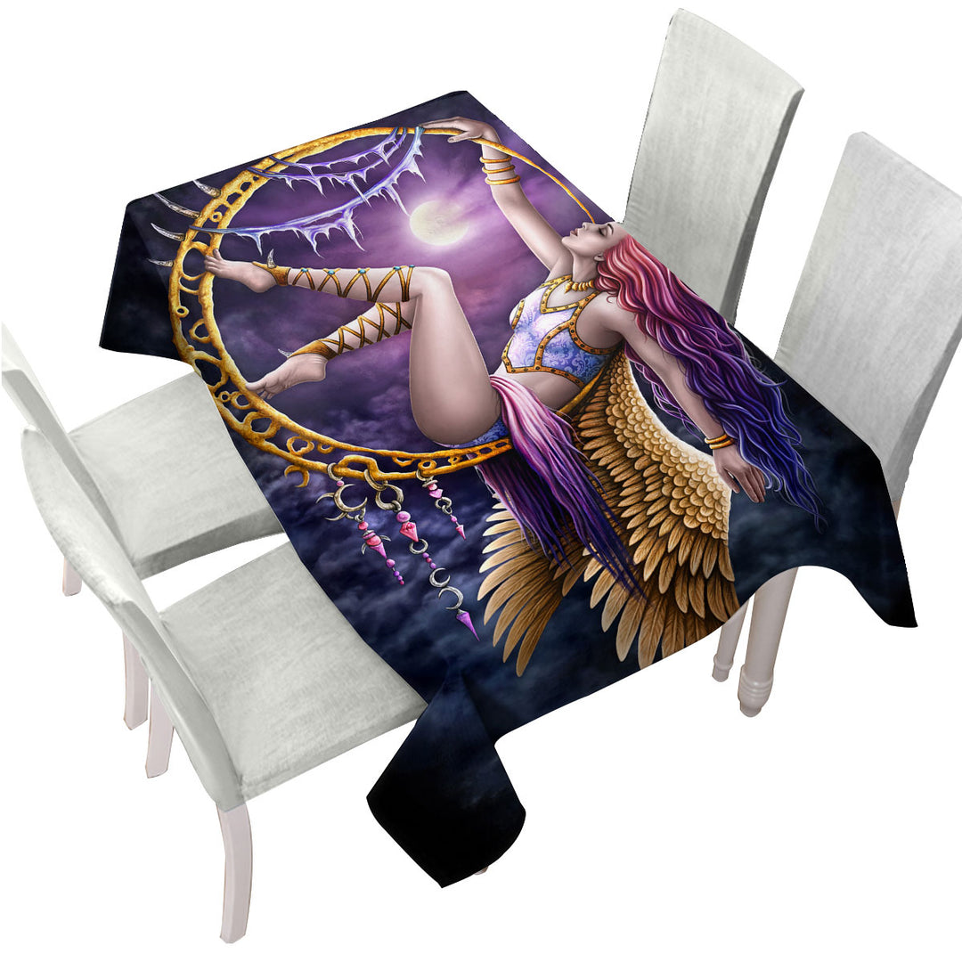 Tablecloth with Fantasy Art Purplish Moon Light Aerial Angel