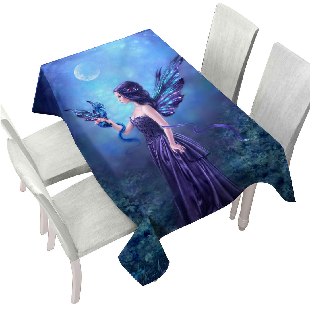 Tablecloth with Fantasy Art the Moon Light Purple Dragon Fairy