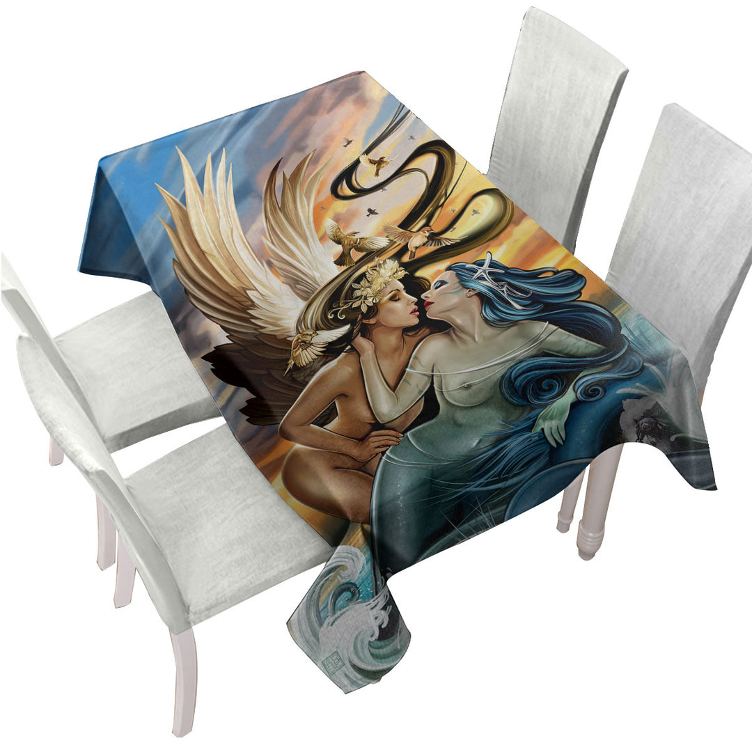 Tablecloth with Fantasy Sexy Art Where the Sea Touches the Sky