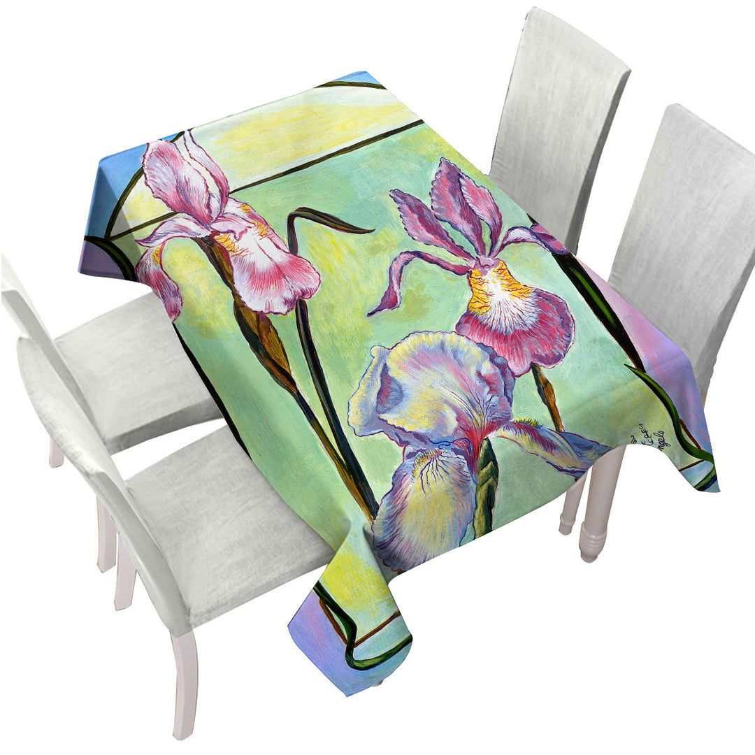 Tablecloth with Flowers Painting Art Deco Irises