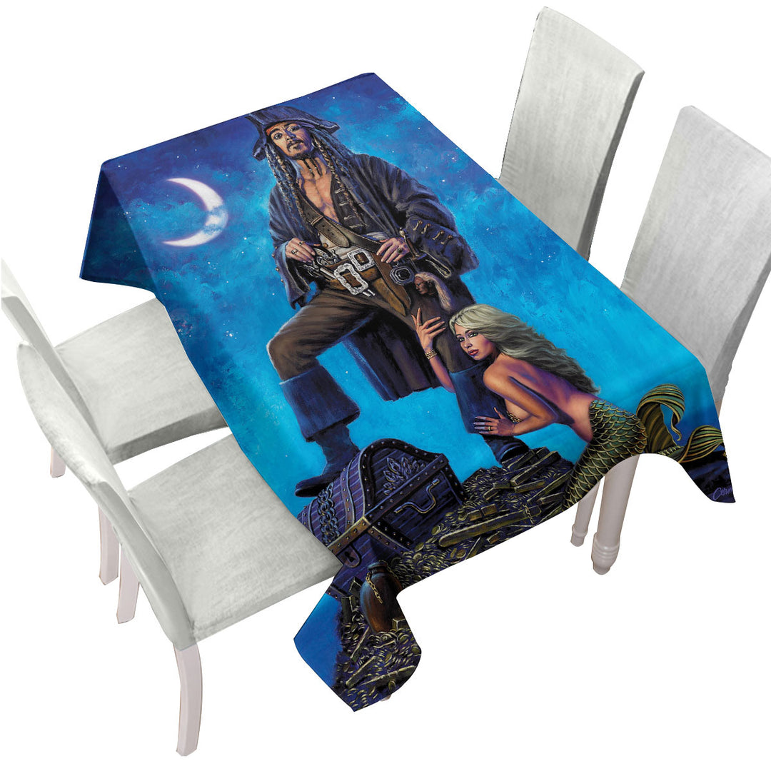 Tablecloth with Gold Treasure Pirate and Mermaid