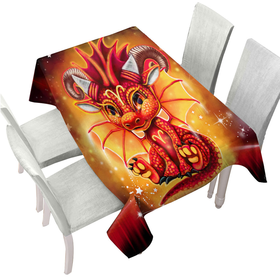 Tablecloth with Kids Fantasy Art Aries Lil Dragon