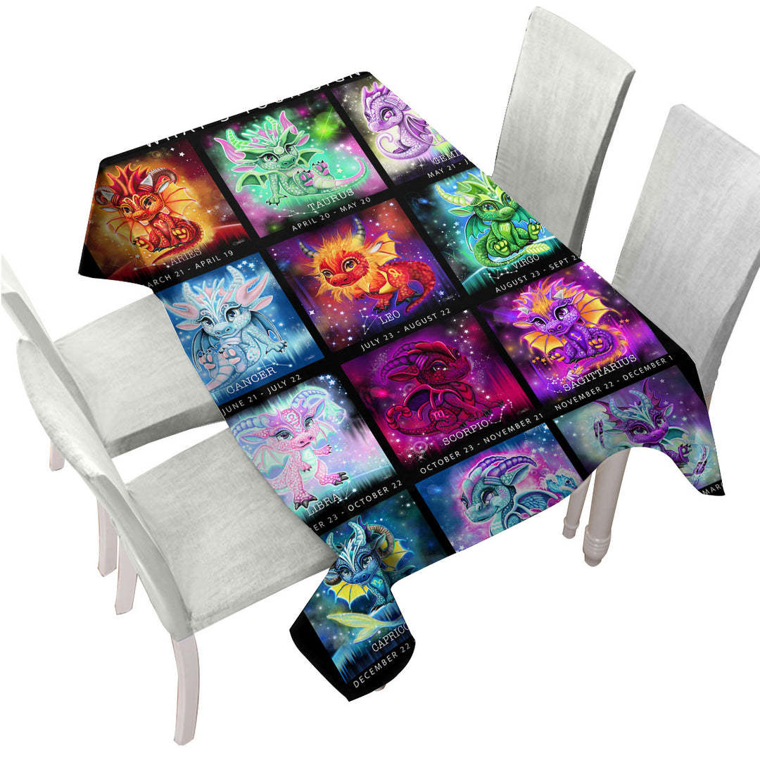 Tablecloth with Multi Colored The Zodiacs Lil Dragons