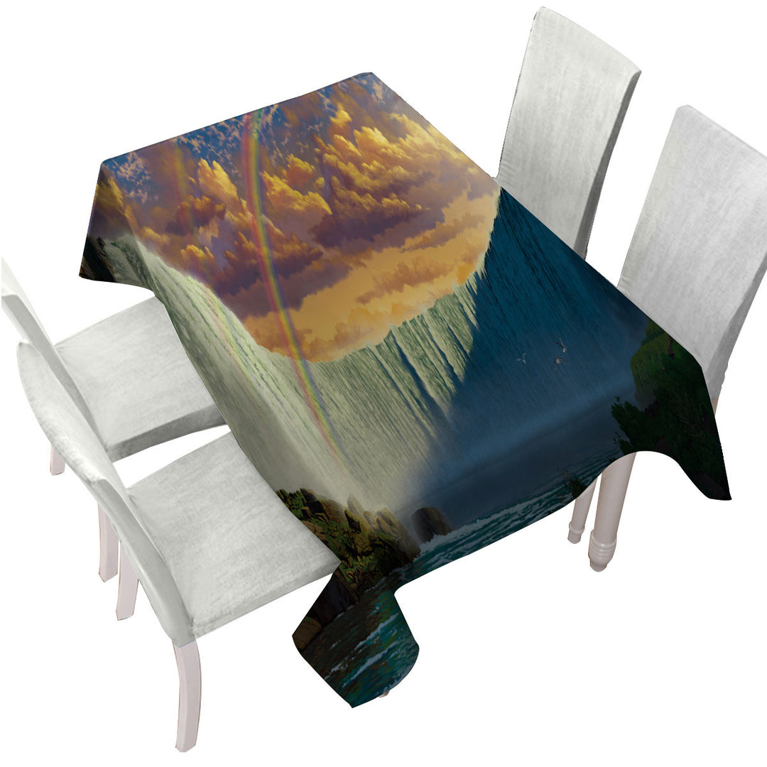 Tablecloth with Nature Landscape Art Rainbow over the Niagara Falls