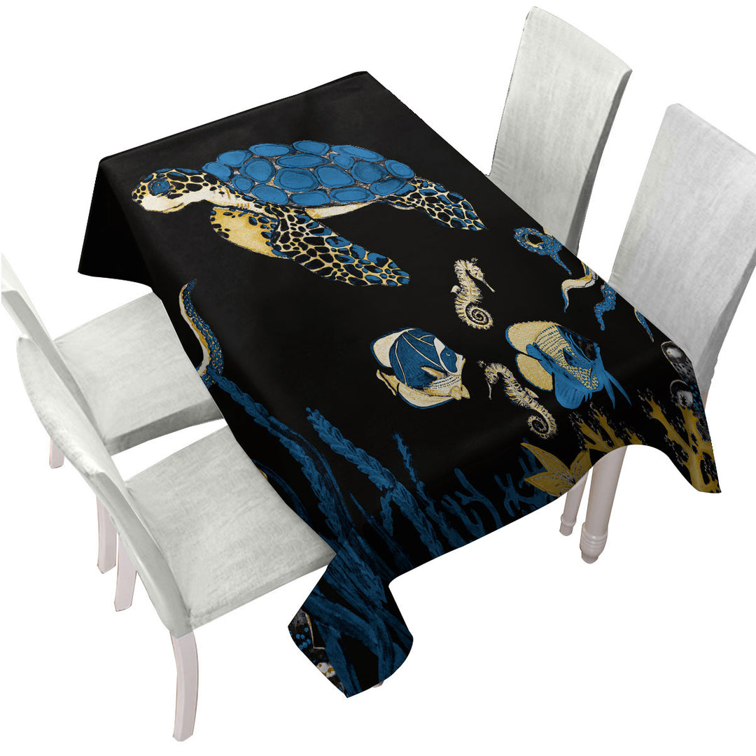 Tablecloth with Turtle and Friends Underwater Darkness