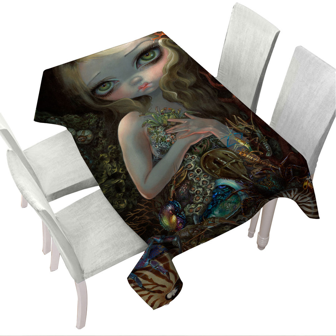 Tablecloth with Underwater Art Girl and Her Soft Shell Creatures