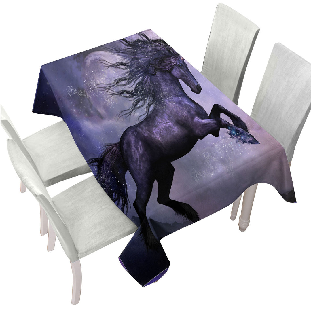 Tablecloth with Unicorn Art the Magical Dance of the Black Unicorn