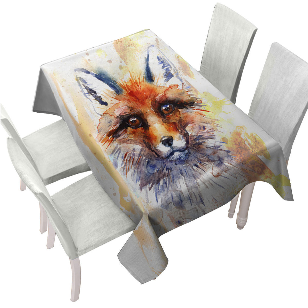 Tablecloth with Watercolor Art Painting Fox