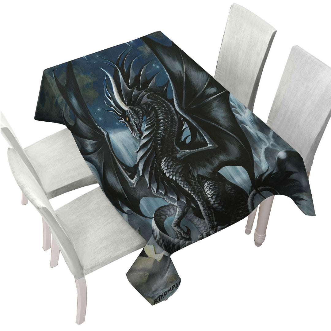 Tablecloth with Waterfall Obsidian Black Dragon