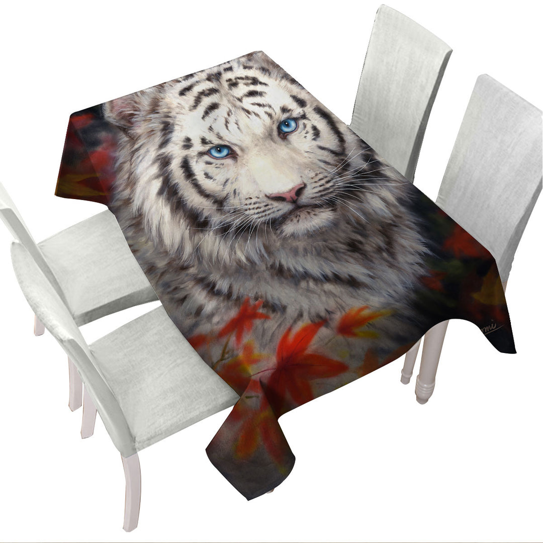 Tablecloth with Wildlife Animal Art Autumn White Tiger