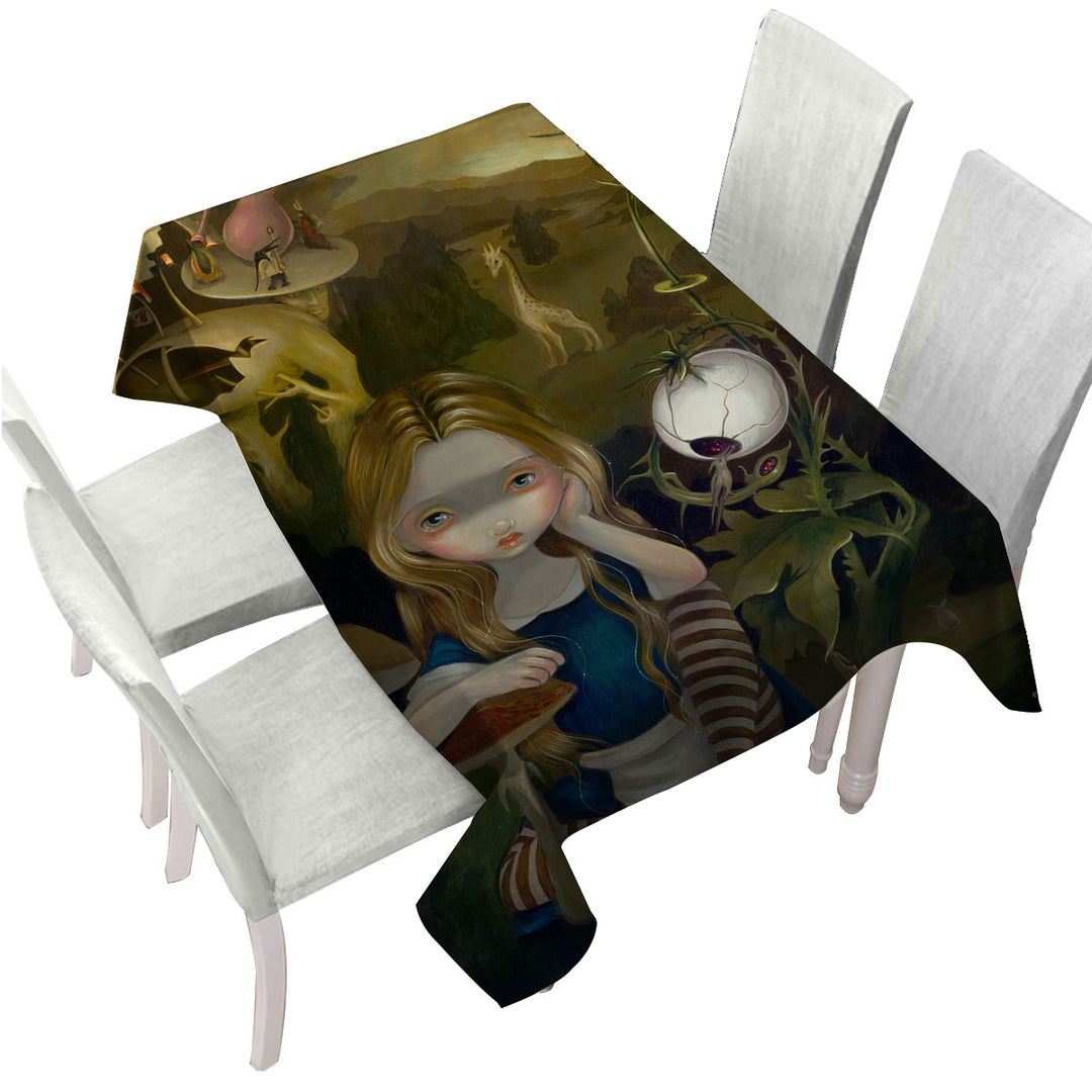 Tablecloths with Alice in a Bosch Landscape