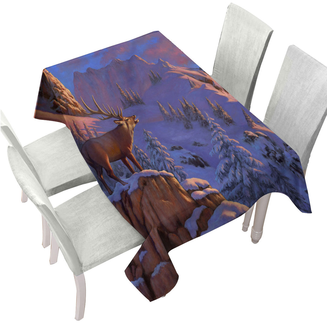 Tablecloths with Animal Art Snowy Mountains Elk