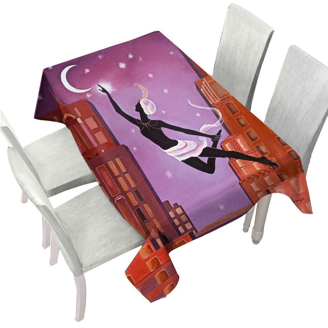 Tablecloths with Art Deco Gliding Night City Dancing Painting