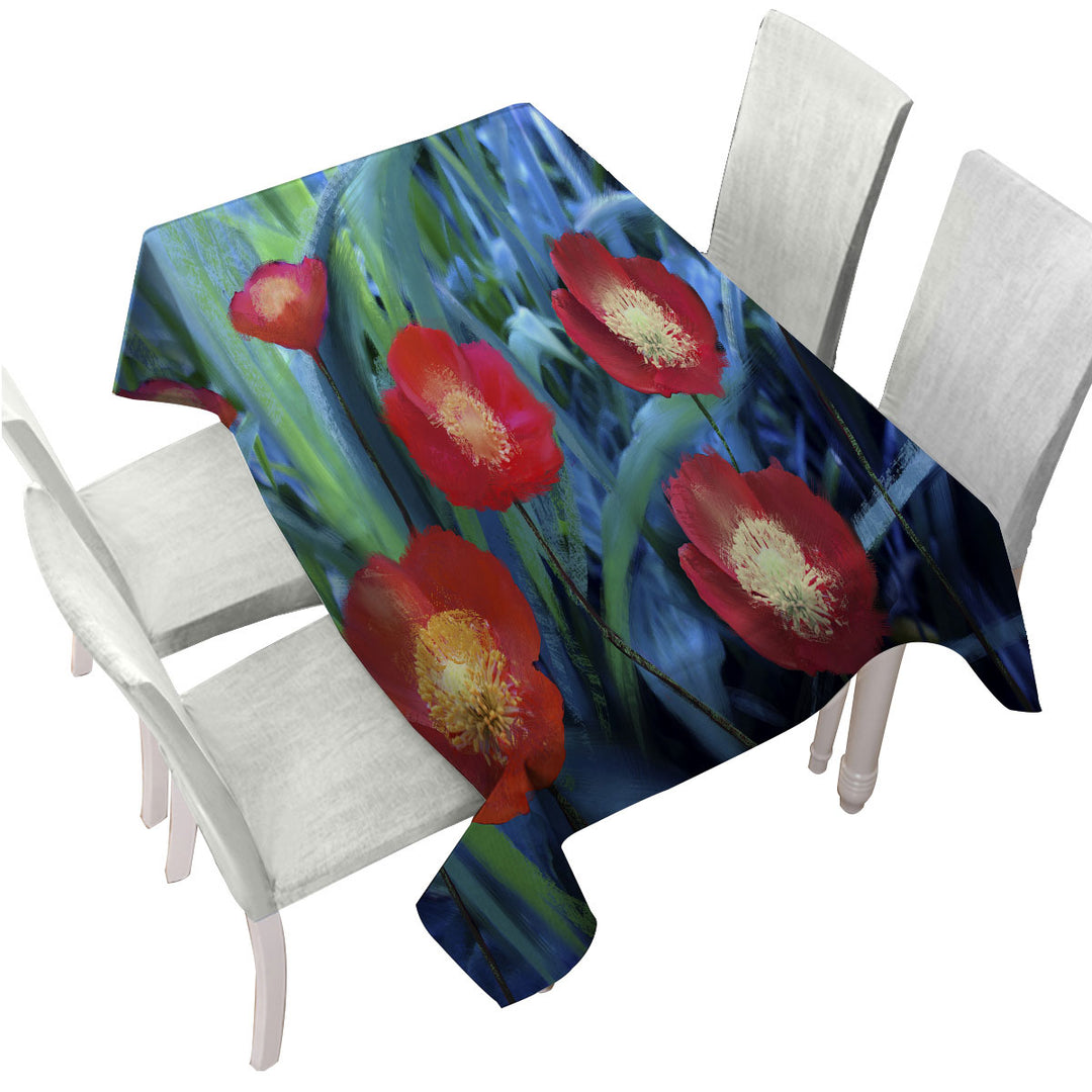 Tablecloths with Art Painting Bright Poppies Flowers