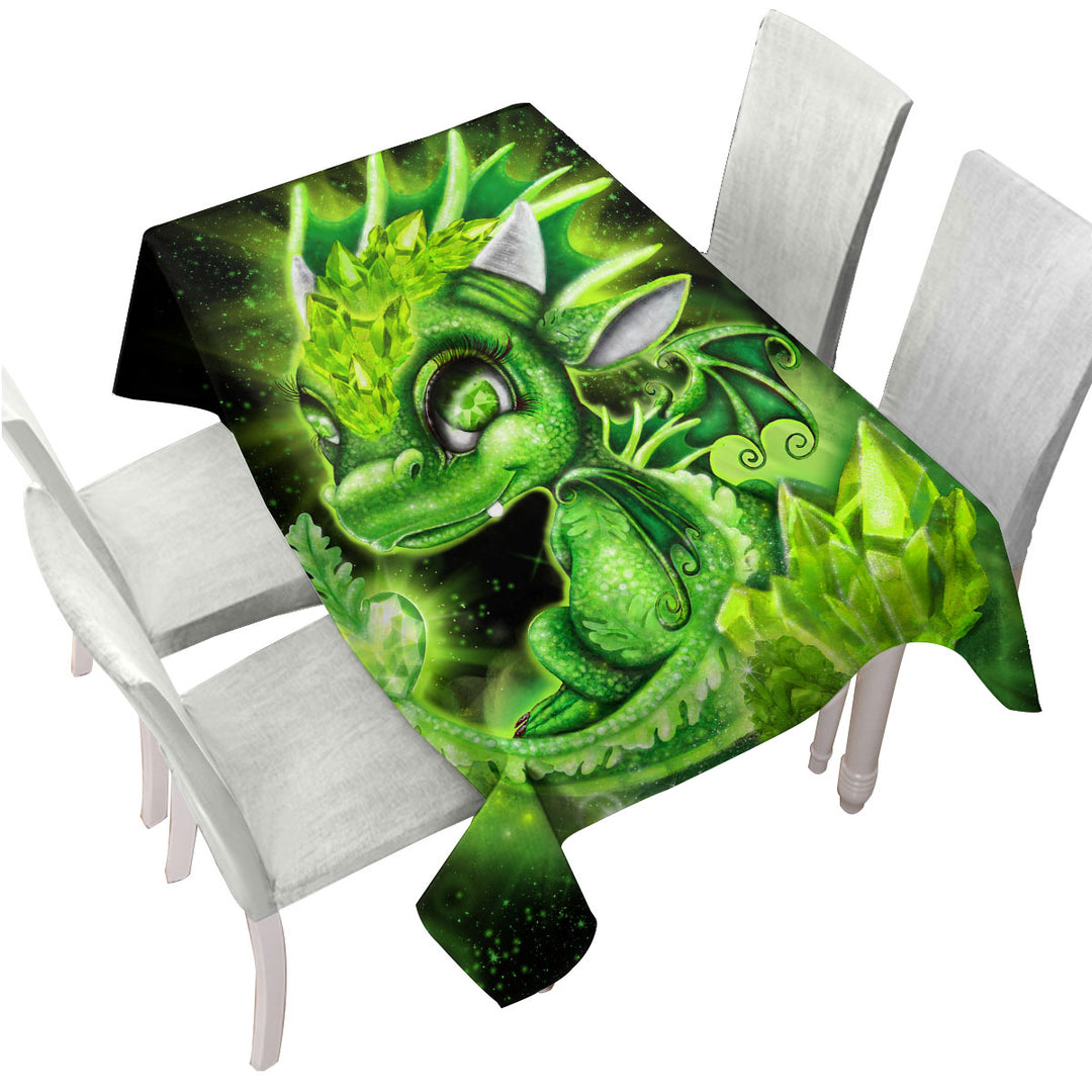 Tablecloths with August Peridot Birthstone Lil Dragon