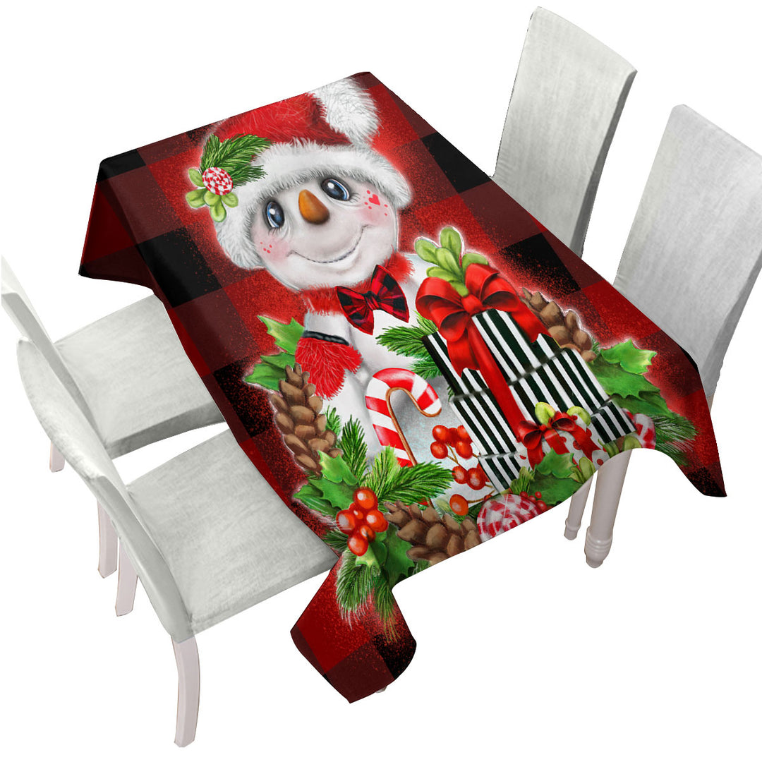 Tablecloths with Christmas Plaid Cutie Snowman