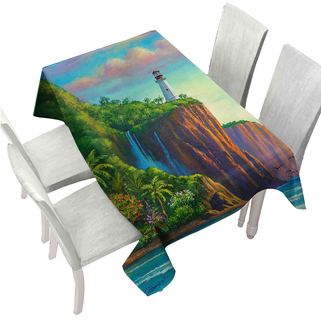 Tablecloths with Coastal Art Painting Paradise Lighthouse