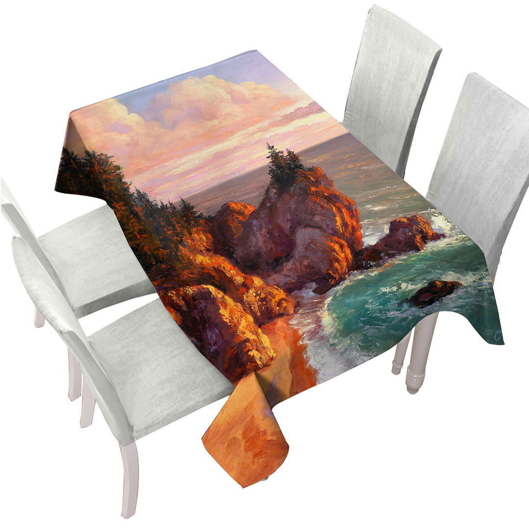 Tablecloths with Coastal Art Painting Rocky Shores