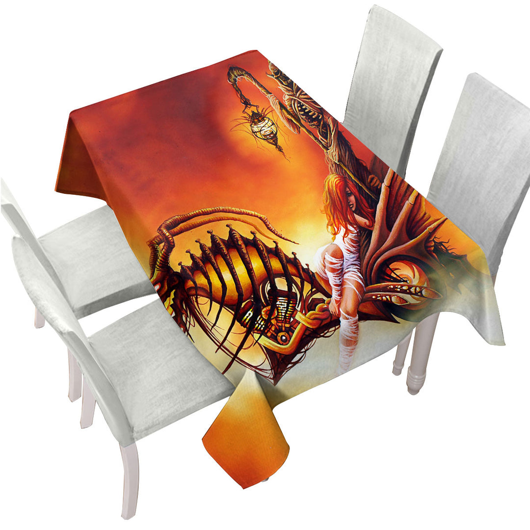 Tablecloths with Cool Art the Death Ferryman Dragon Motorcycle and Girl