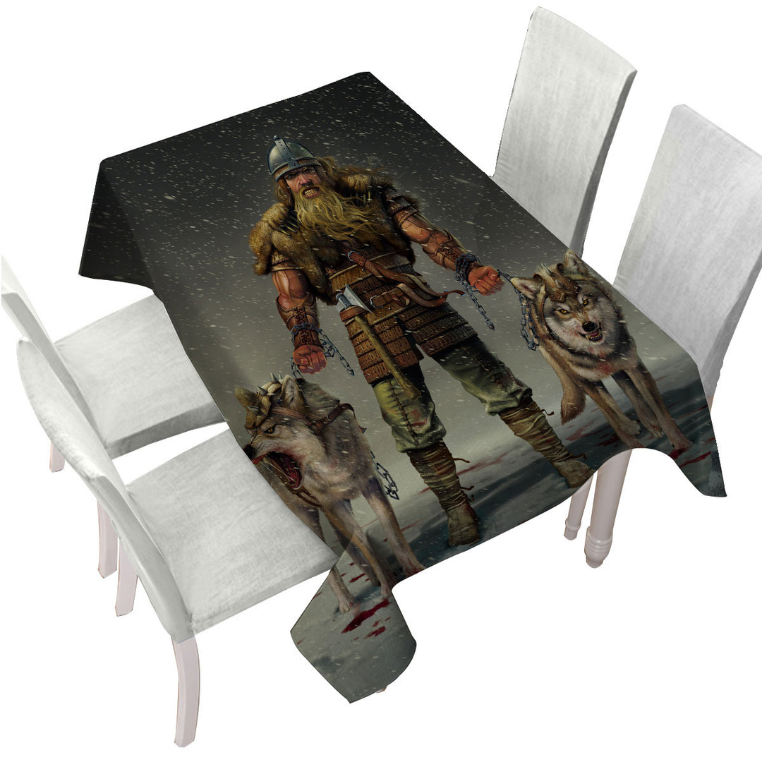 Tablecloths with Cool Mens Art Mountain Viking and Wolves