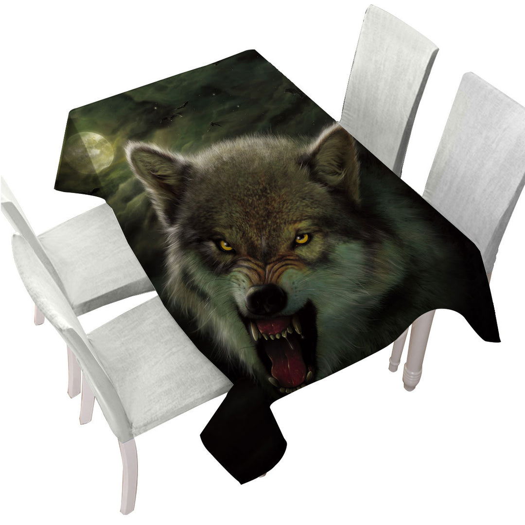 Tablecloths with Cool Wildlife Animal Art Nightbreed Moon Wolf