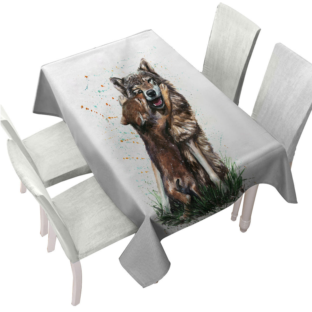 Tablecloths with Cute Art Painting Momma Wolf and her Pup