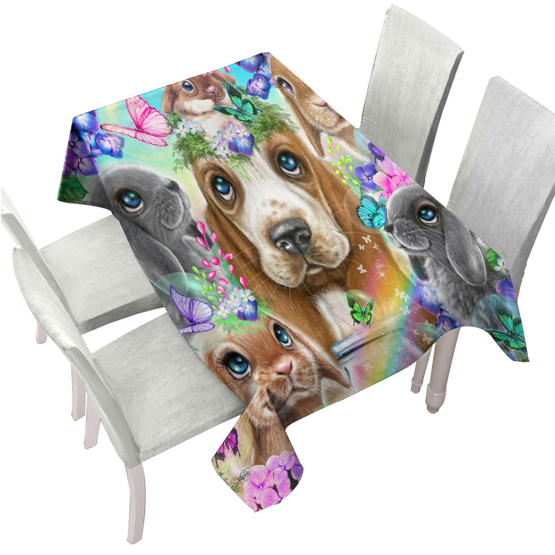 Tablecloths with Cute Basset Hound Bunnies and Butterflies