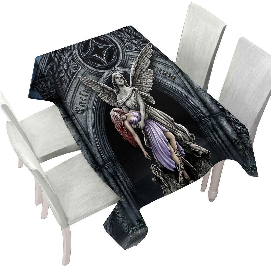 Tablecloths with Dark Art the Eternal Fight Angel Statue and Woman