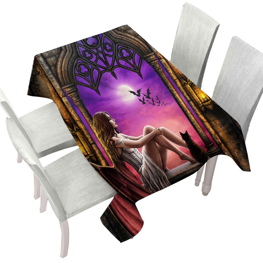 Tablecloths with Fantasy Gothic Art Beautiful Dragon Angel Girl