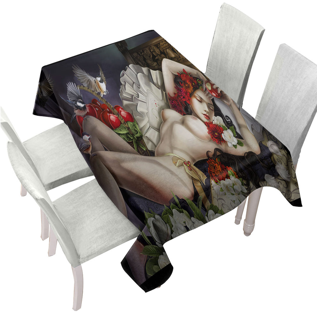 Tablecloths with Fine Sexy Art Beautiful Woman the Fallen Snow