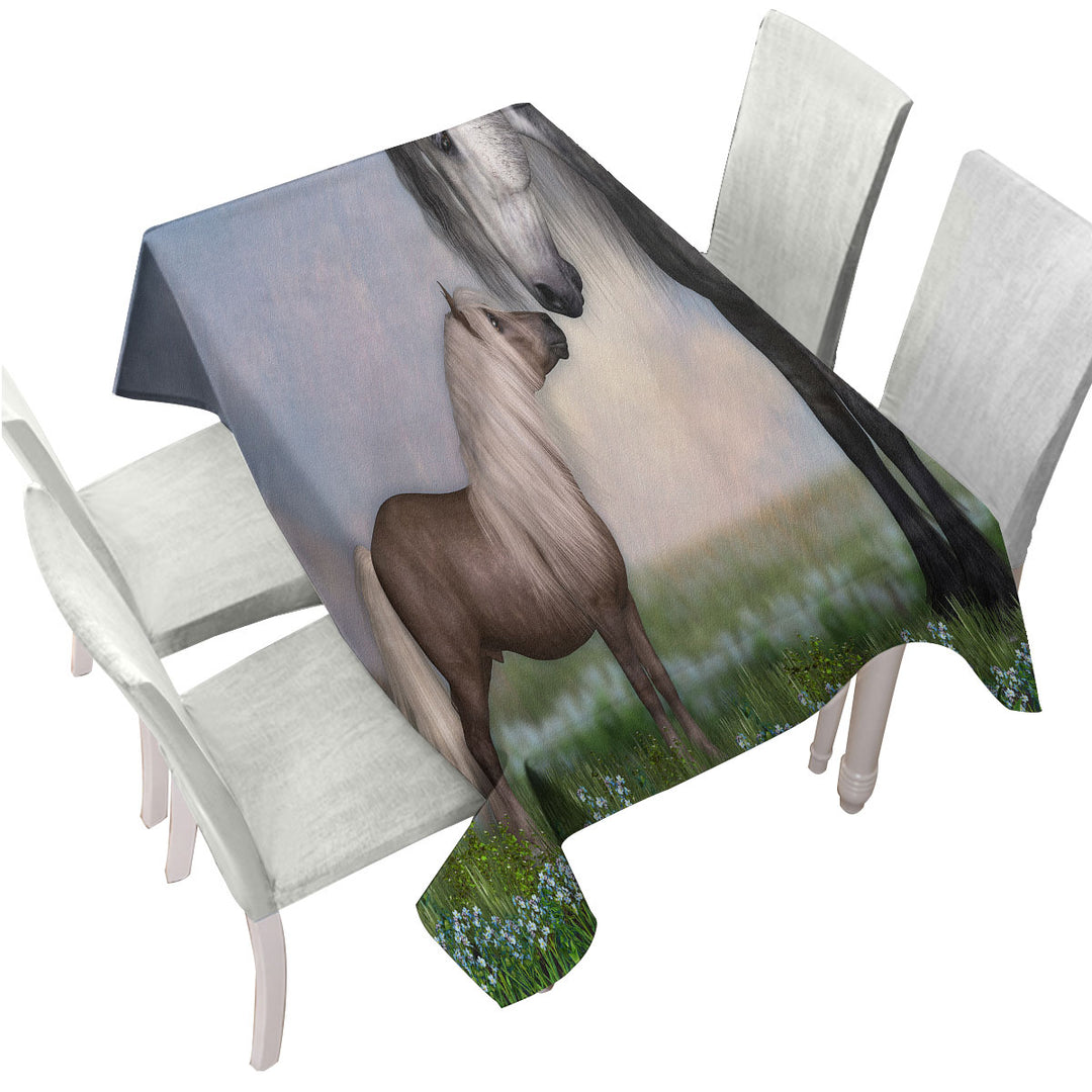 Tablecloths with Horses Art Momma with Cute Foal in the Meadow