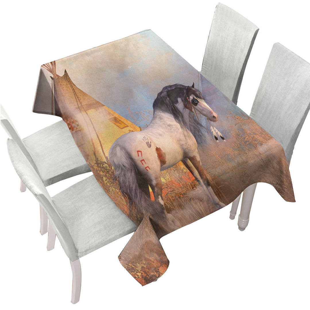 Tablecloths with Native American Art Dawn Warrior Horse