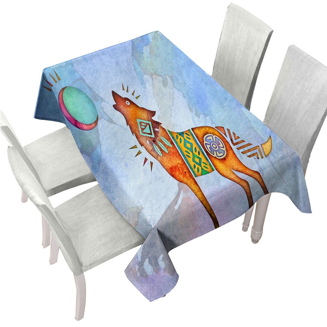 Tablecloths with Native American Wild Animal Art Painted Wolf