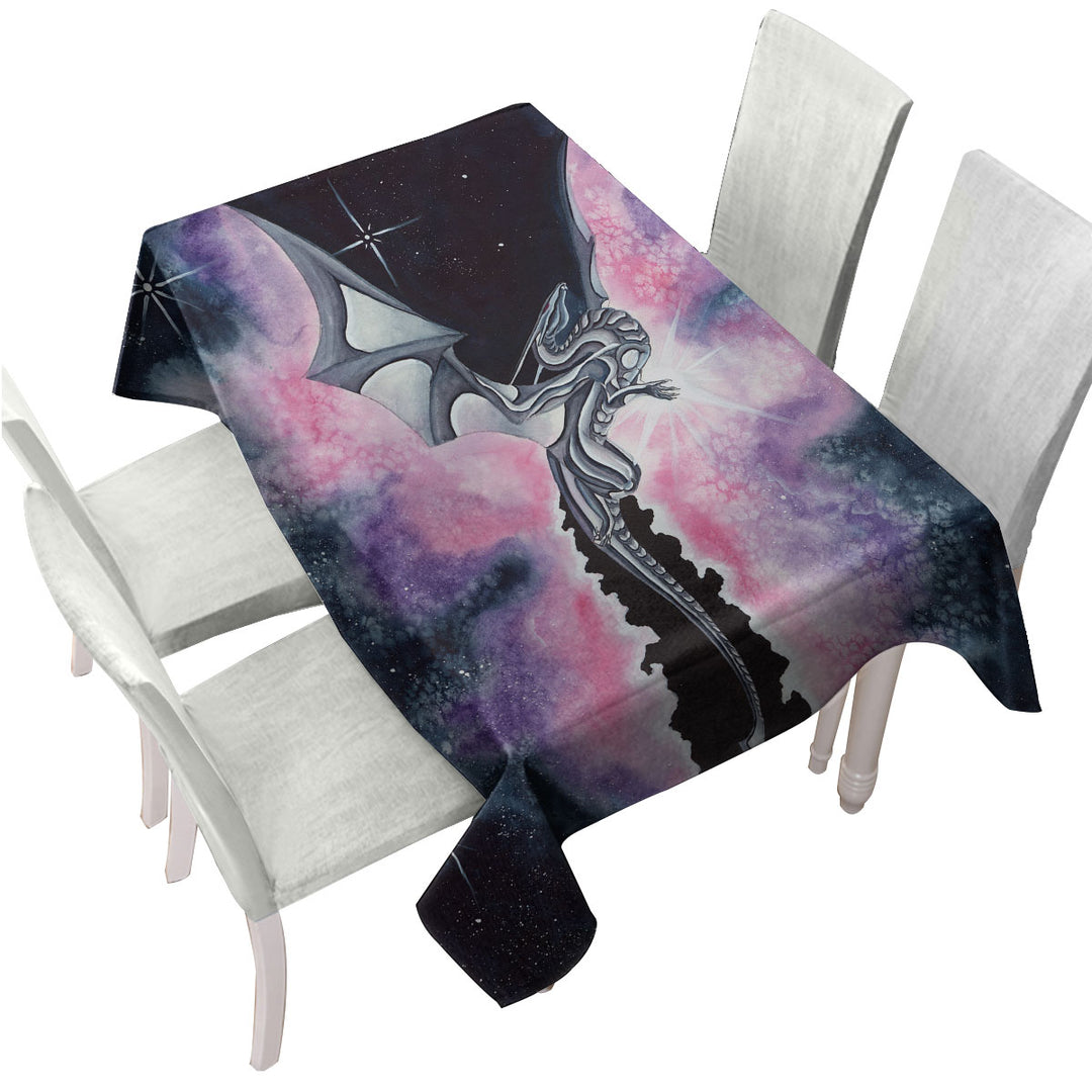 Tablecloths with Purplish Space Dragon Flying through the Cosmos