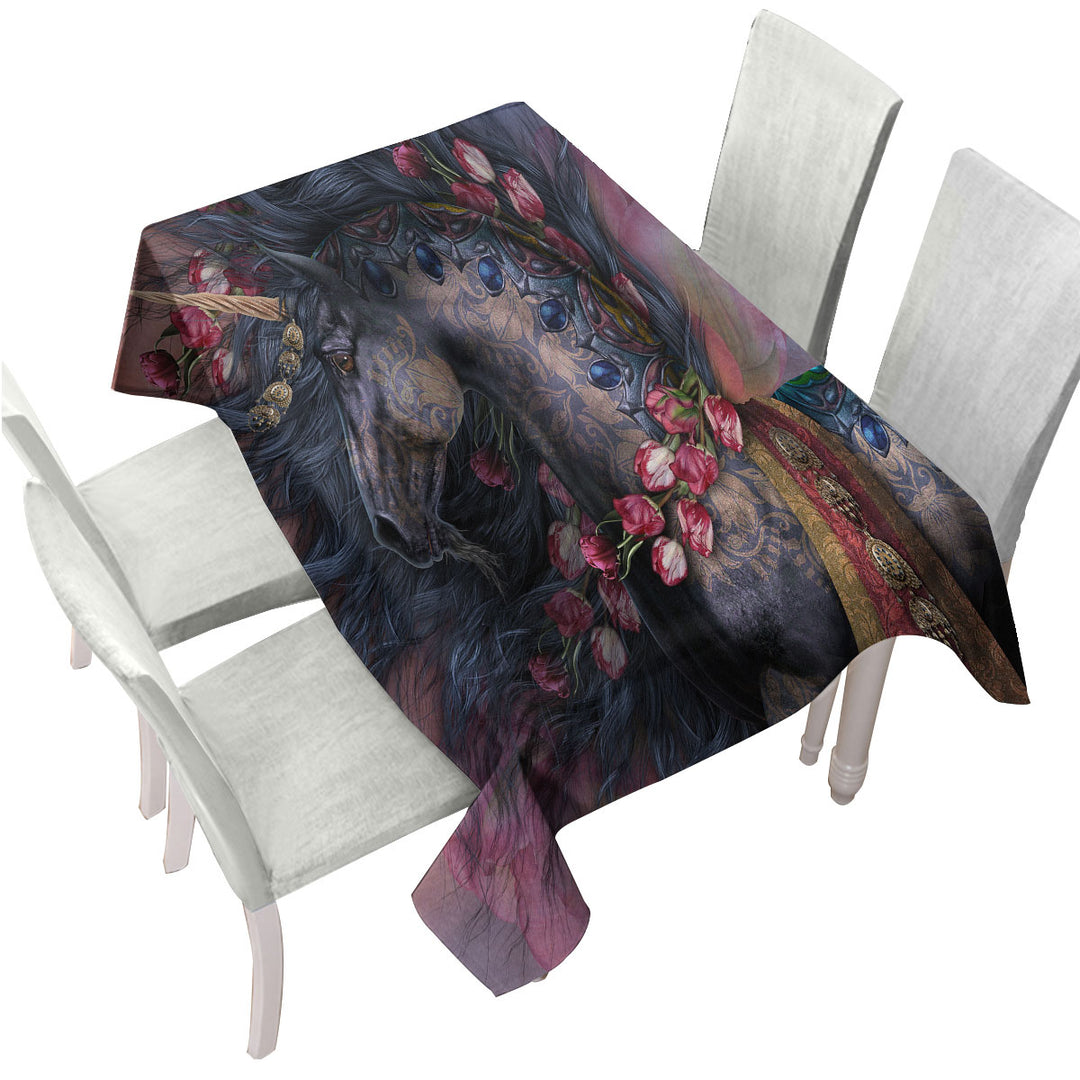 Tablecloths with Raaf Black Oriental Unicorn and Roses