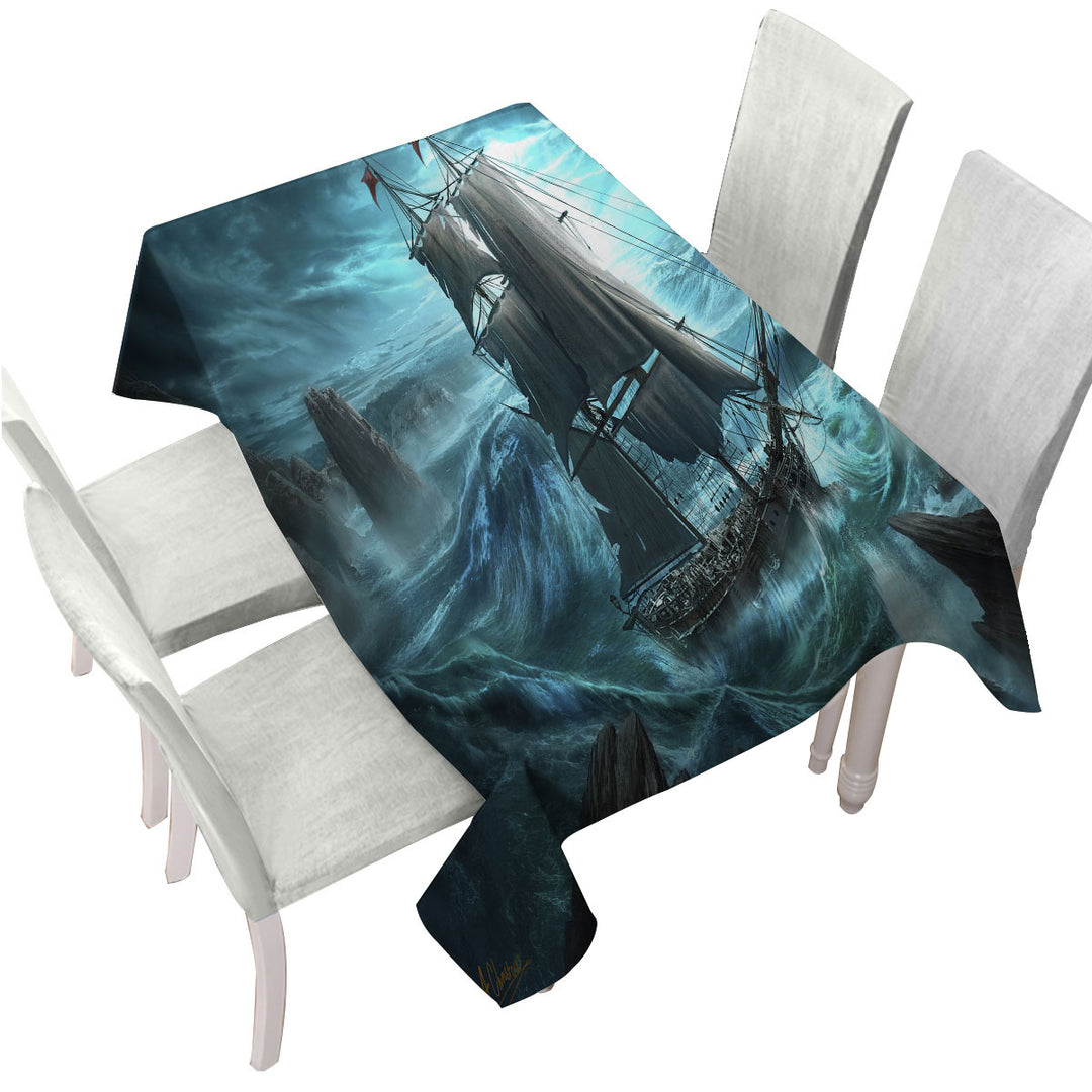 Tablecloths with Sailing Ship in the Dangerous Seas