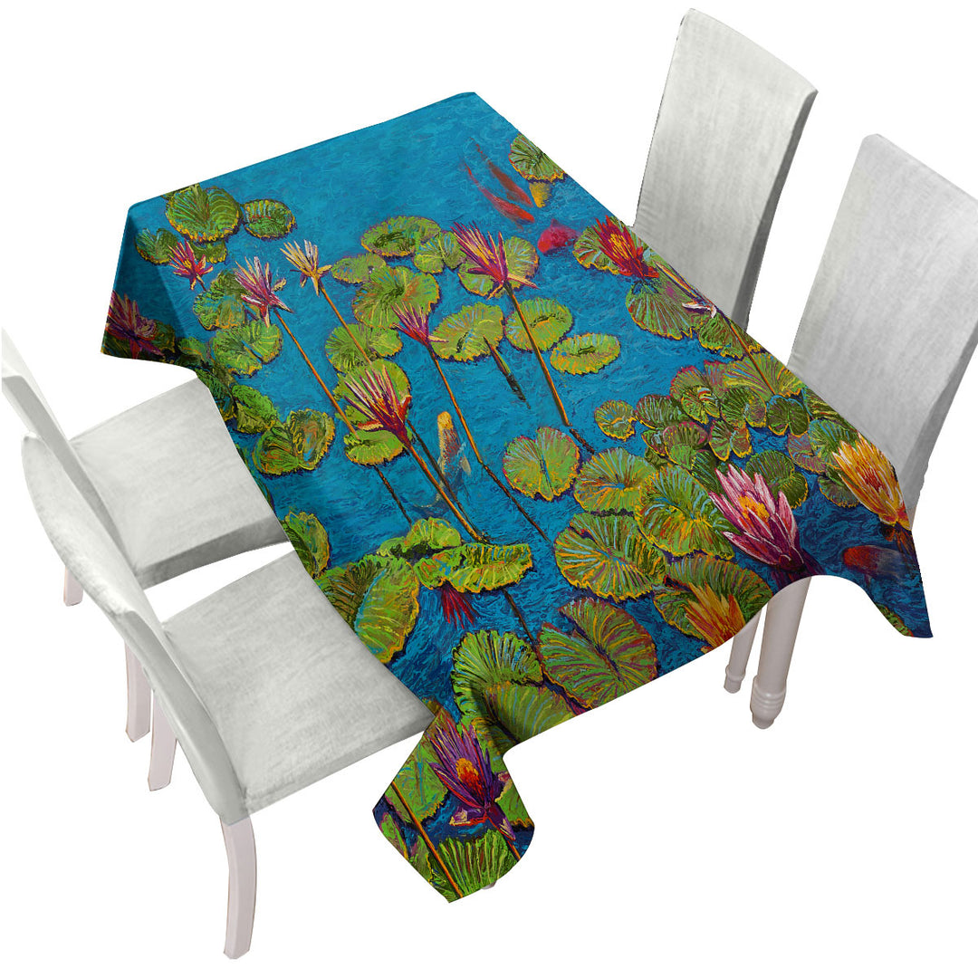 Tablecloths with Six Koi Fish in Water Lily Pond