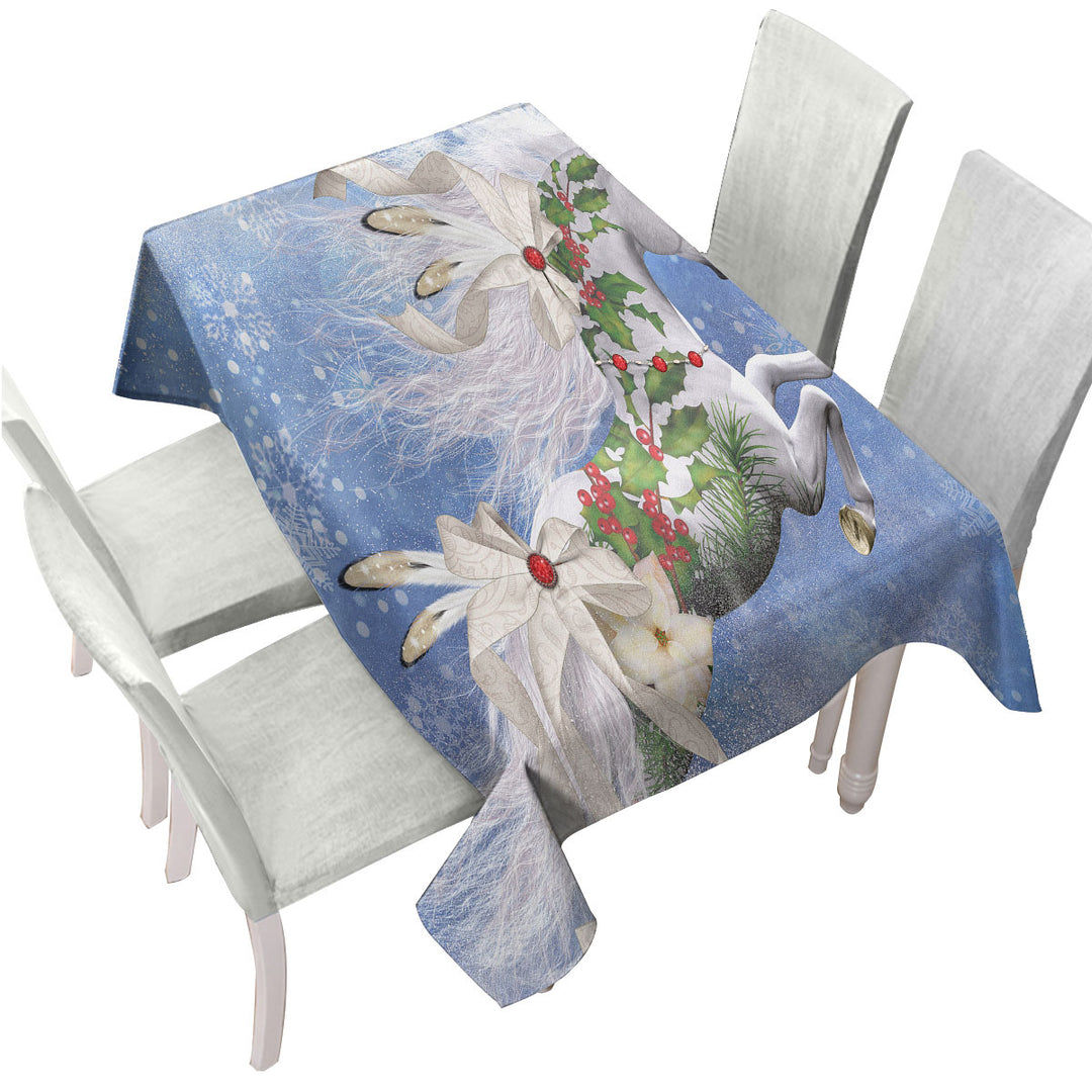 Tablecloths with Snowflakes Winter White Horse