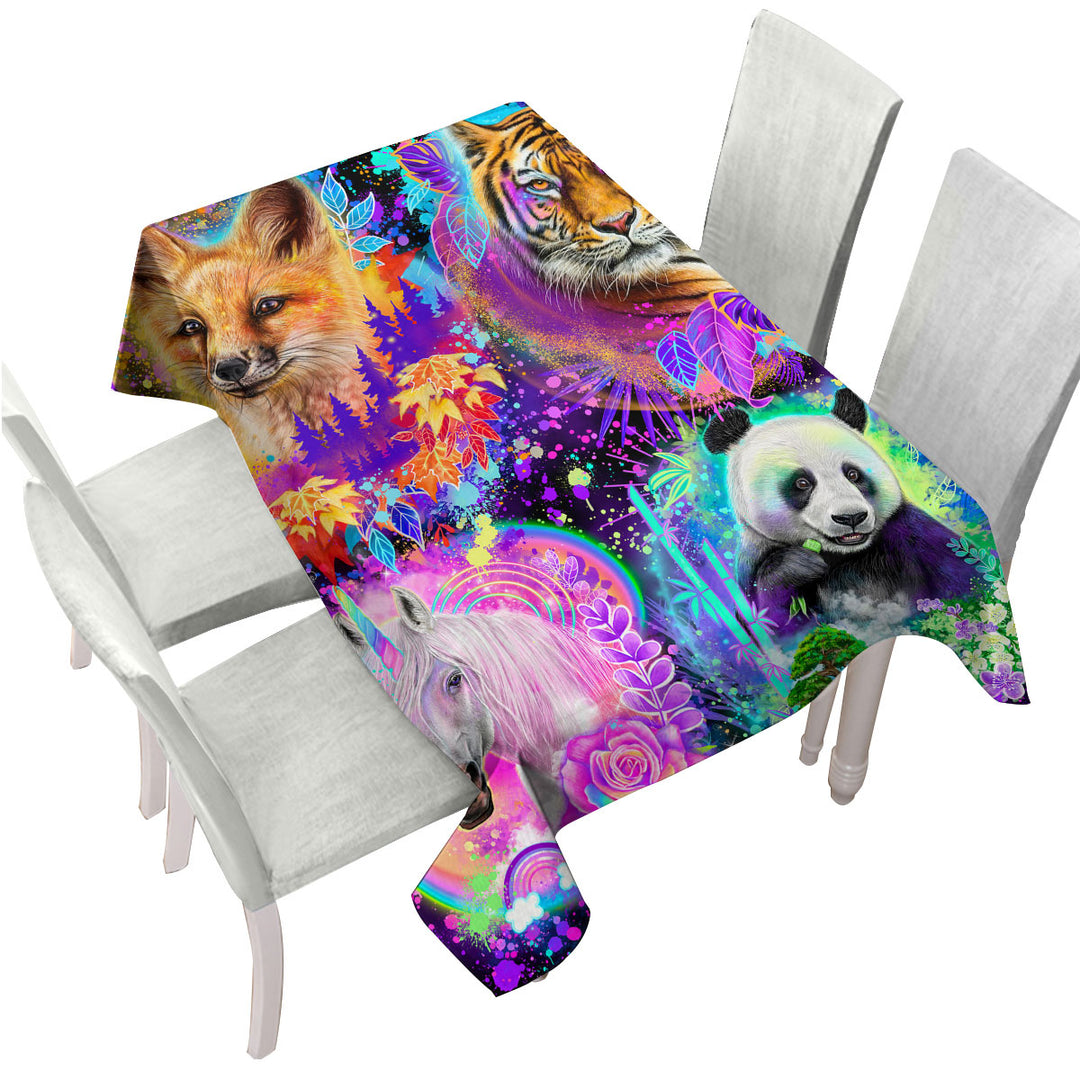 Tablecloths with Tiger Fox Panda Unicorn Animal Spirits Collage