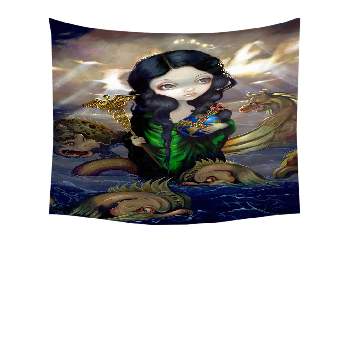 Tapestry Wall Decor of Alchemical Seas Sea Maiden and Monsters Spirits