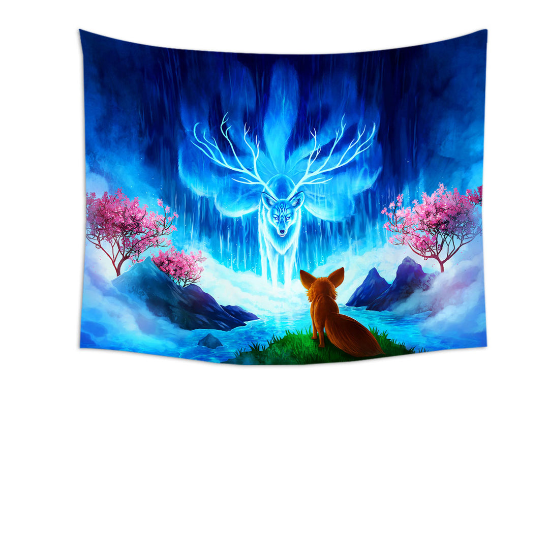 Tapestry Wall Hanging with Animal Fantasy Art Wisdom Lake Fox