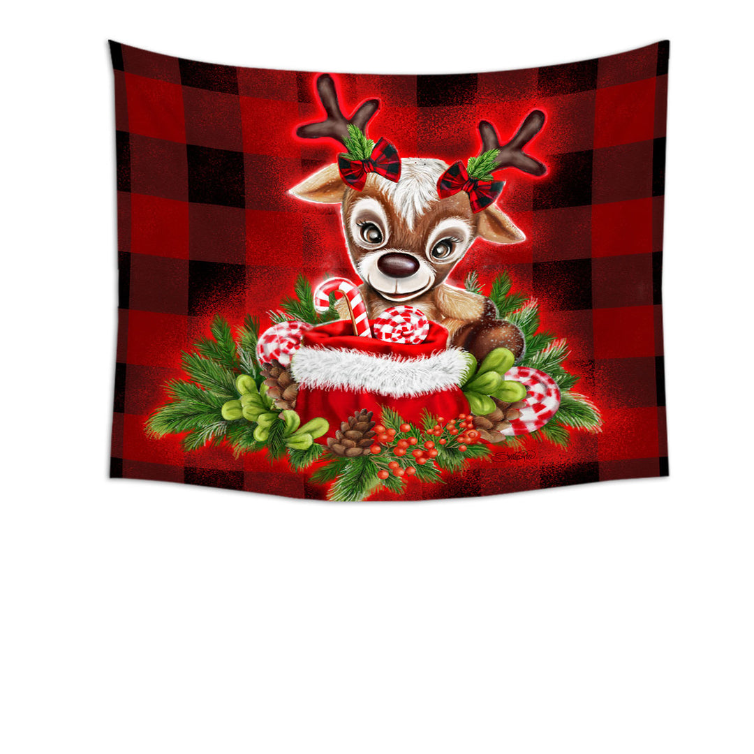 Tapestry of Christmas Plaid Cutie Reindeer Wall Decor