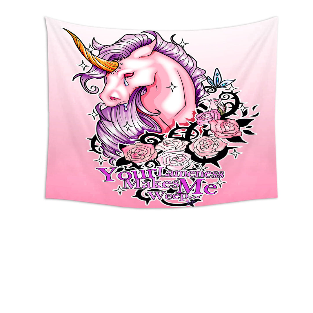 Tapestry with Pink Roses and Unicorn Rudicorn Cool Quote