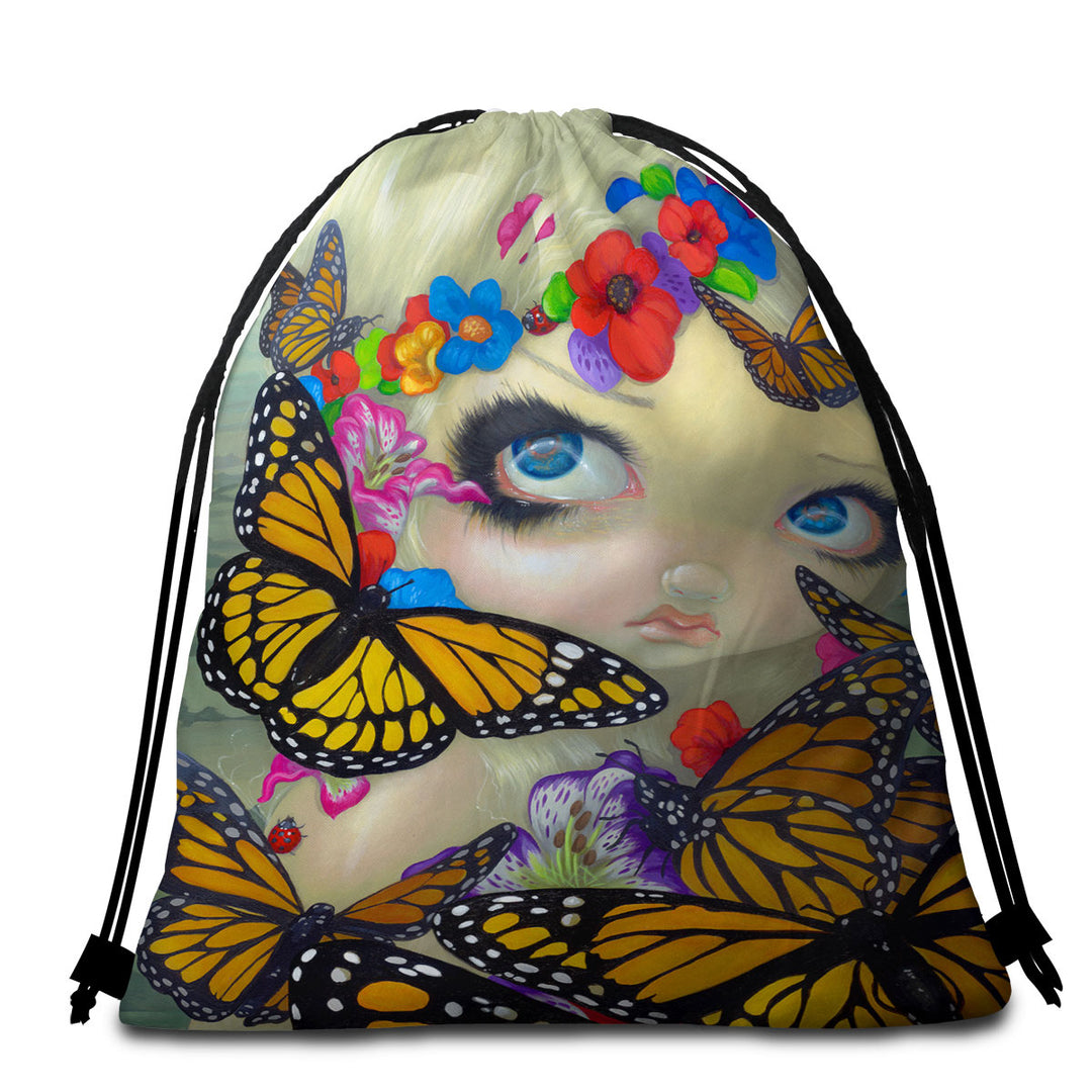 Tara Floral Girl and Butterflies Beach Towels and Bags Set