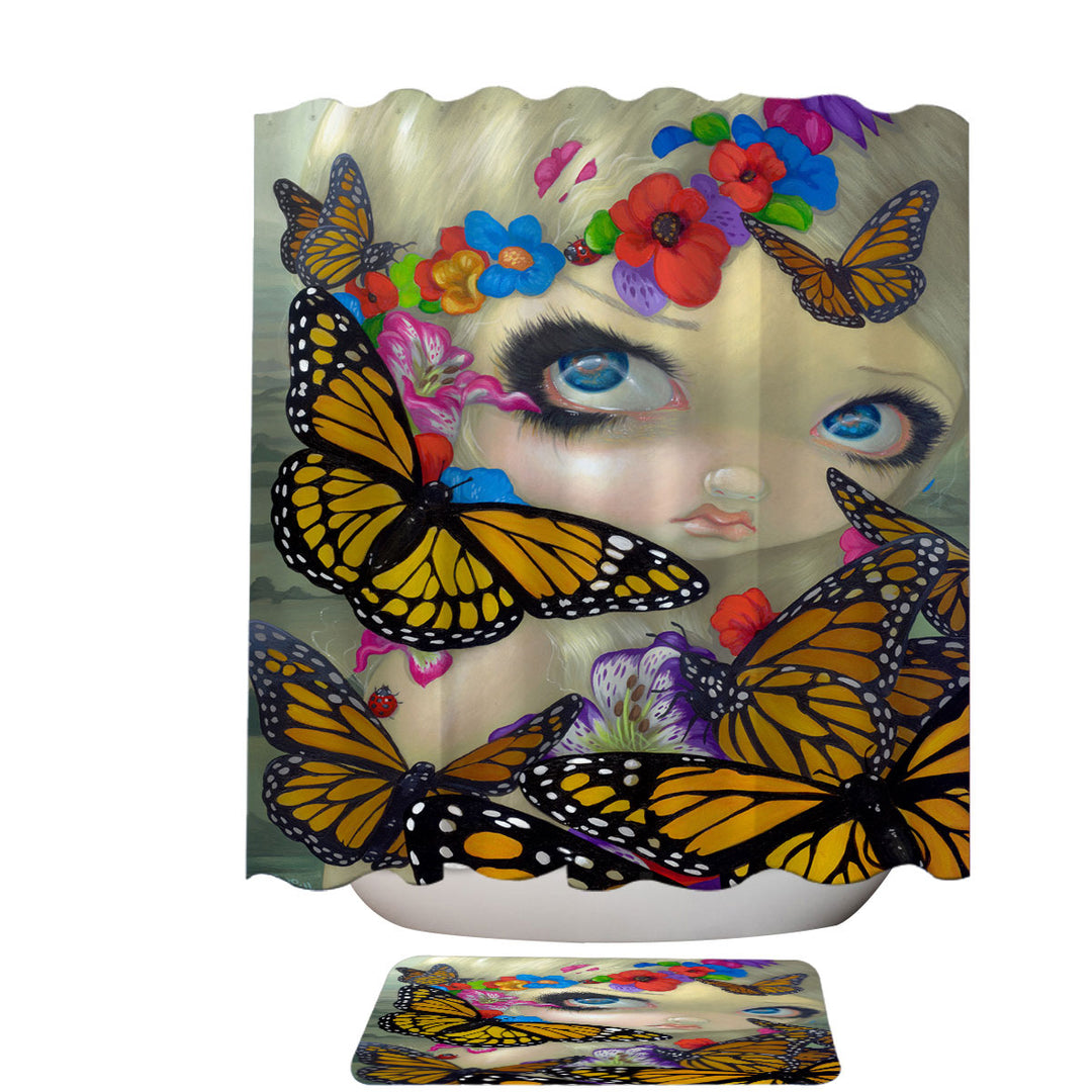 Tara Floral Girl and Butterflies Shower Curtains