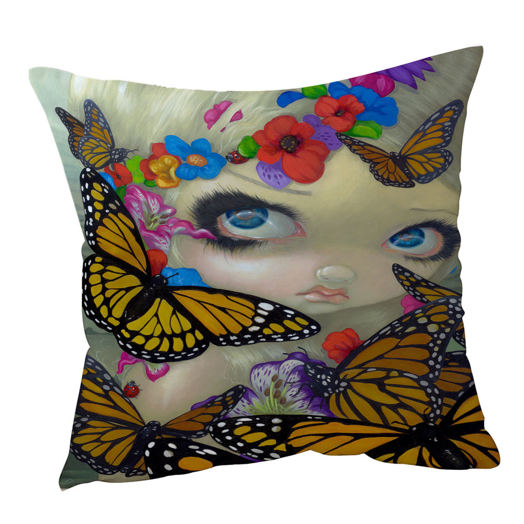 Tara Floral Girl and Butterflies Throw Pillow