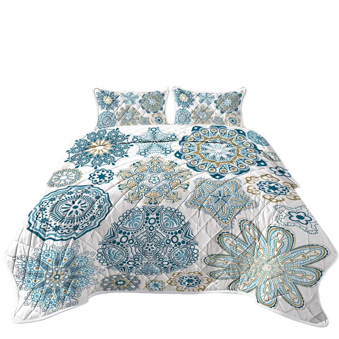 Teal Blue and Turquoise Mandalas Quilt