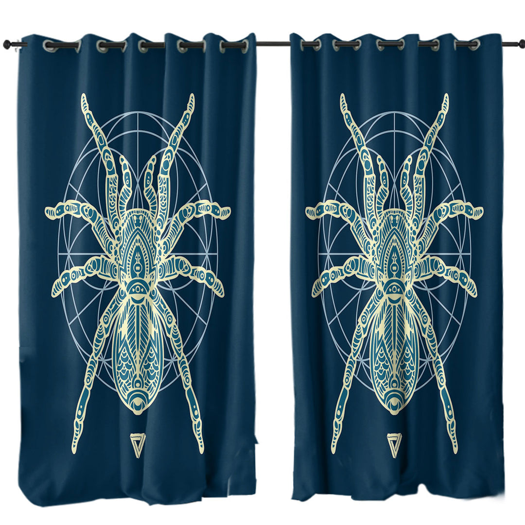 Teal Yellow Tarantula Spider Curtains for Living Room