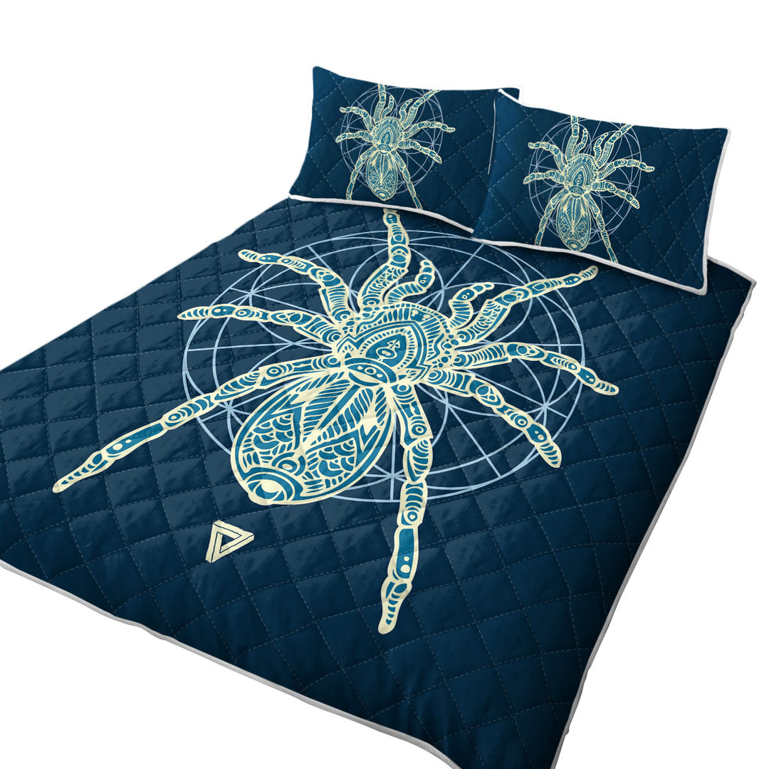 Teal Yellow Tarantula Spider King Size Quilt Sets